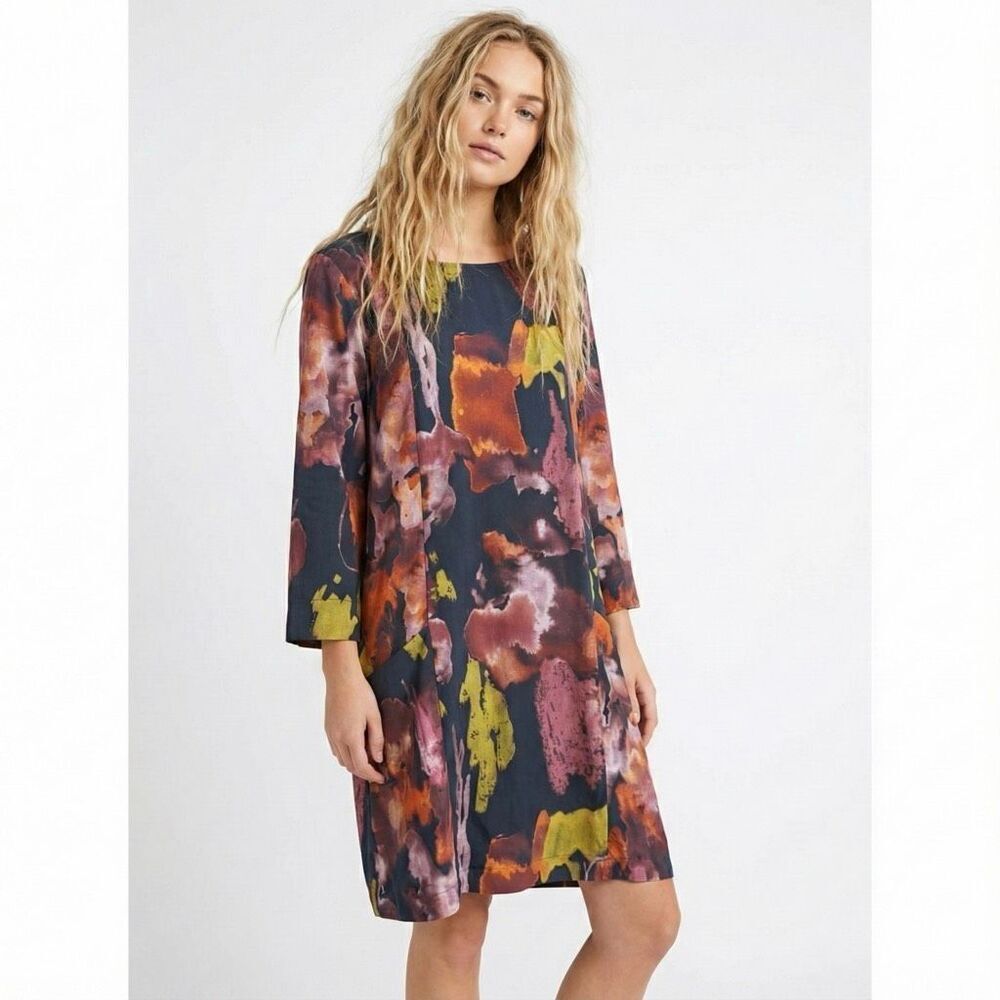 Thought UK Abstract Print Sheath Dress 12 Large Colorful Art To Wear Pockets